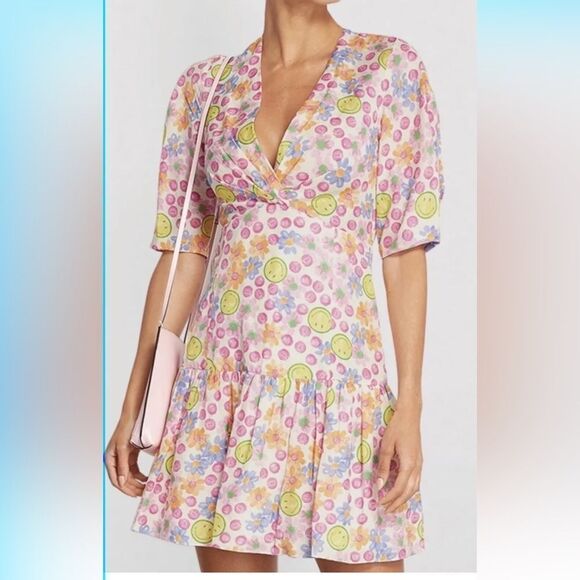 Sandro París Smiley Mini Dress Multicolored Short Sleeve Sz 34 US XS NWT - Picture 1 of 16